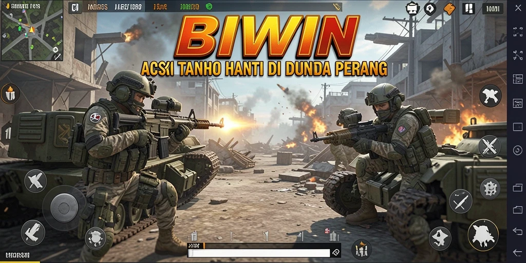 Tampilan utama gameplay BIWIN dengan pertempuran dinamis dan karakter keren.