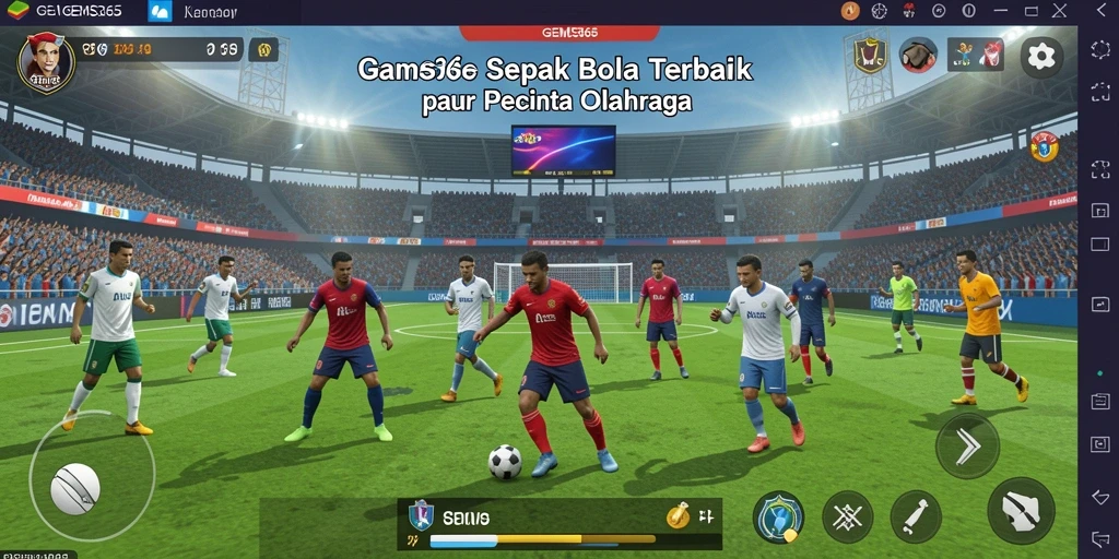 Tangkapan layar GEMS365 menampilkan aksi permainan sepak bola yang mendebarkan.
