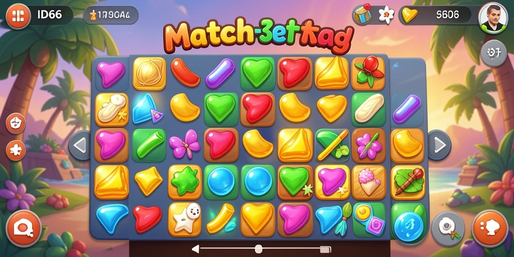 Screenshot gameplay ID66 menampilkan keseruan permainan Match-3 yang berwarna-warni.