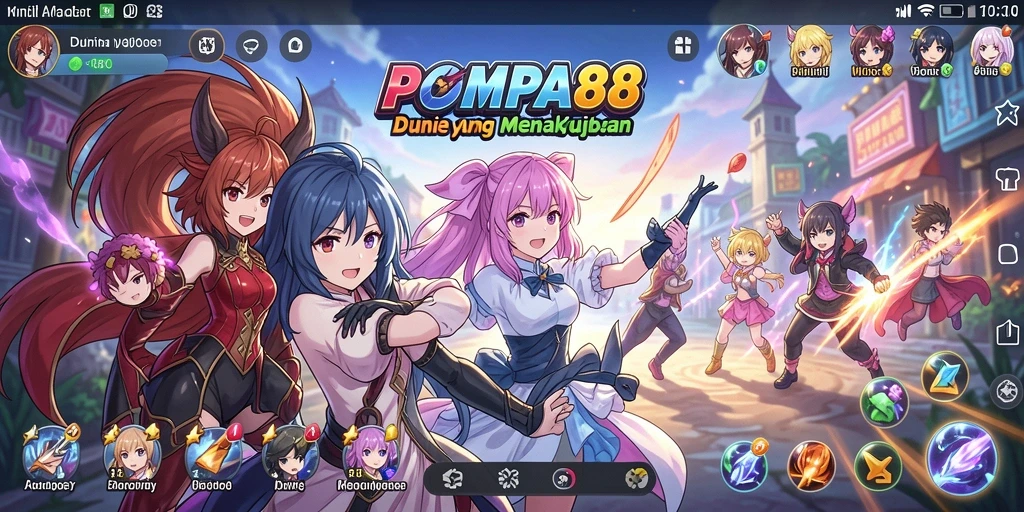 Tampilan gameplay POMPA88 dengan karakter anime beraksi.