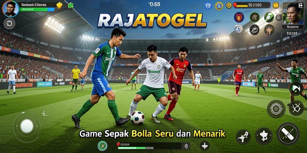 Tampilan gameplay RAJATOGEL yang menampilkan aksi sepak bola yang seru.