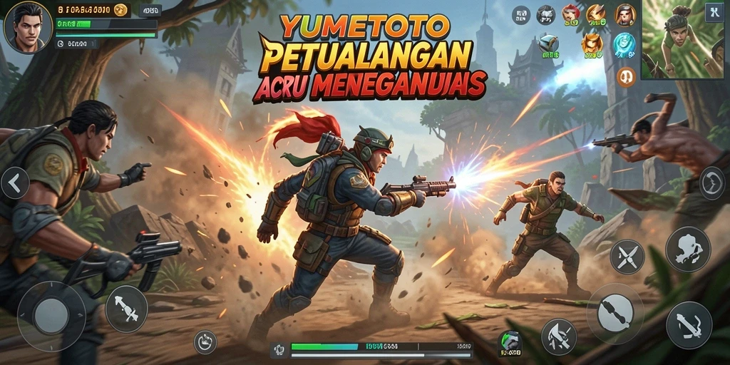 Tangkapan layar YUMETOTO menampilkan pertarungan seru dan intens.