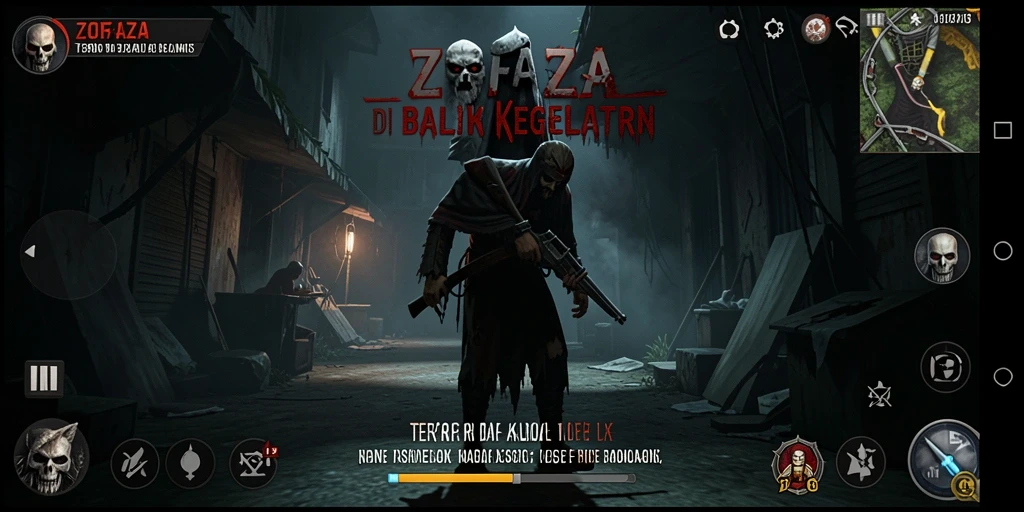 Screenshot gameplay ZOFAZA menunjukkan suasana mencekam dan menegangkan.